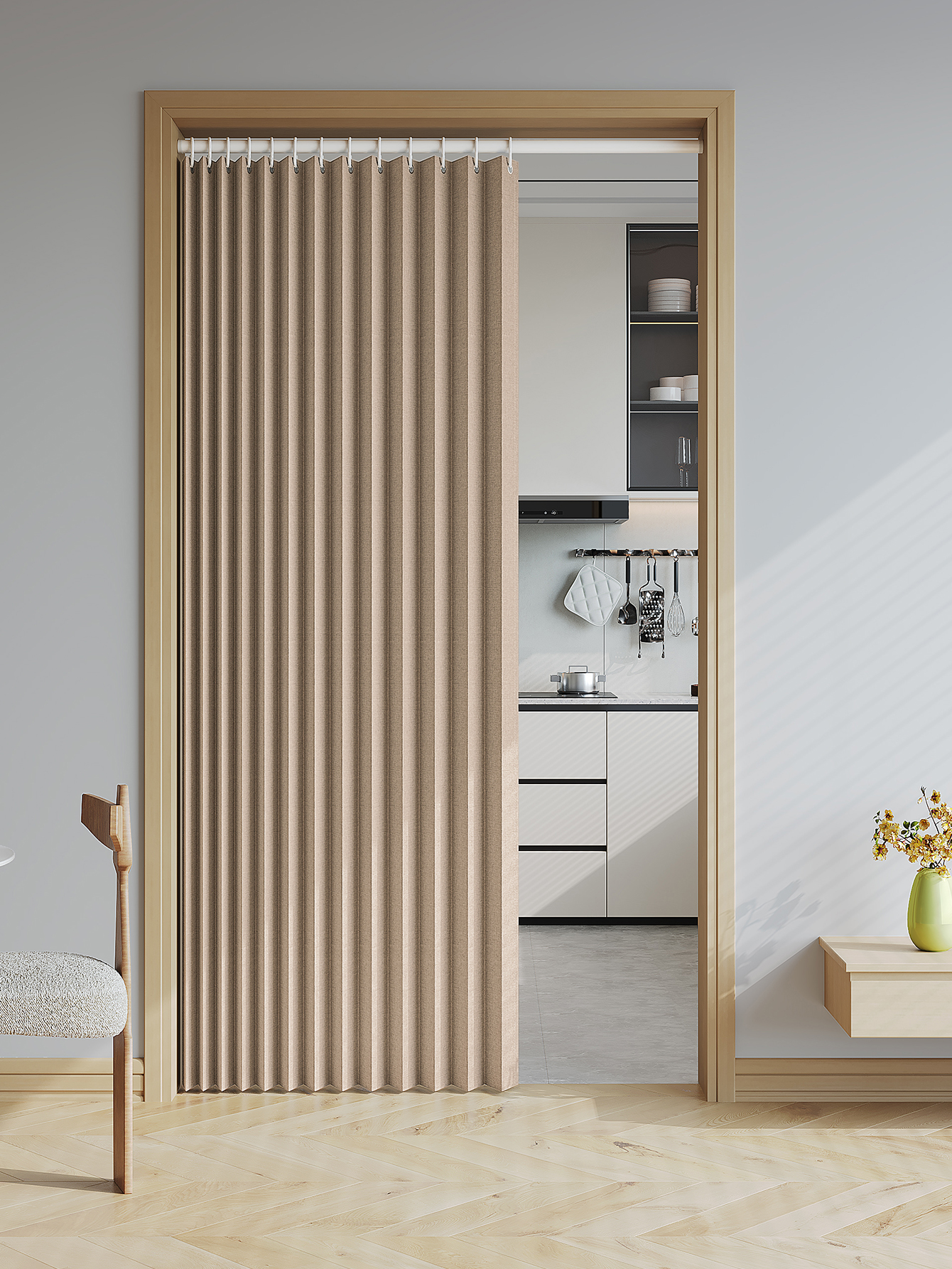 1PC folding curtain series door curtains are suitable for door partitions, wardrobes, shoe cabinets, etc: 7*2.6 / Brown