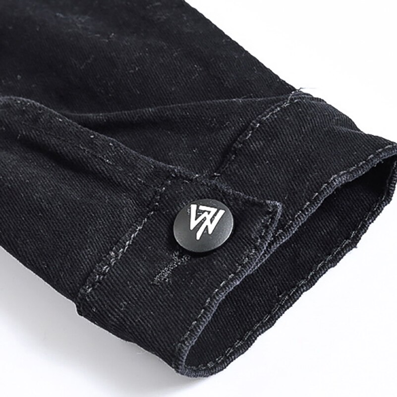 Sokotoo-chaqueta vaquera ajustada de manga larga para hombre, chaqueta vaquera negra informal con cuello vuelto, de parche, ropa de abrigo, Top