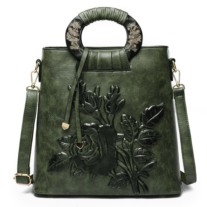 Cross border exclusive for big flower women's bag ethnic style women's one shoulder handbag women's messenger: green