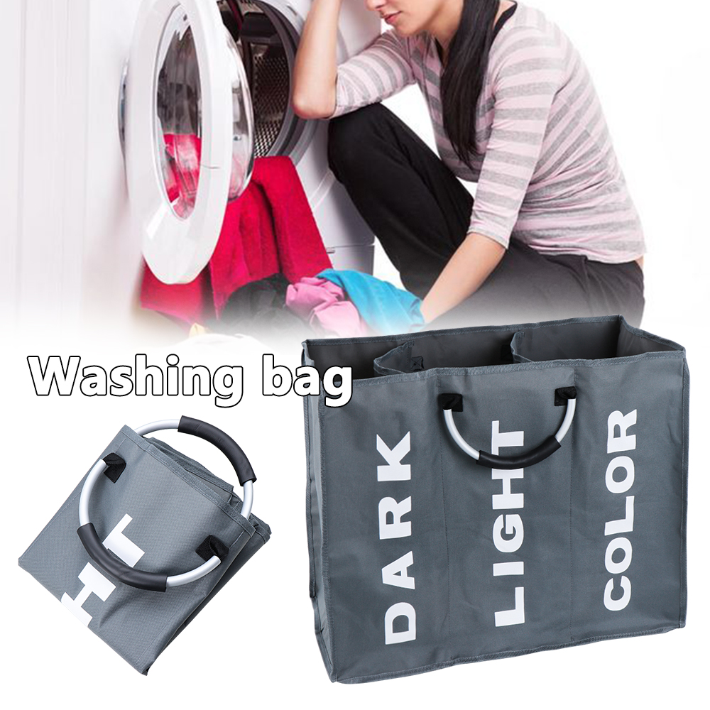 Opvouwbare wasmand, grote wasmand, 3 -delige sorteermand, oxford-doek tas voor vuile was met aluminium handvat