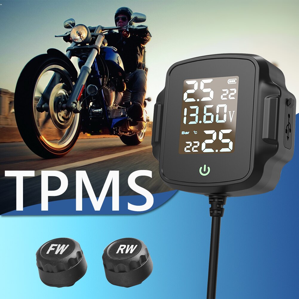 MotoAlarm System Motorcycle TPMS Motorbike Tire Pressure Monitoring System Tyre Temperature Alarm System with QC 3.0USB Charger
