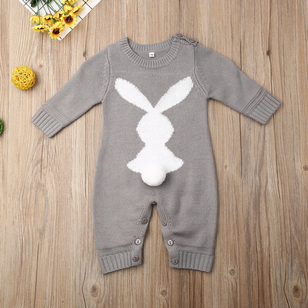 Baby Autumn Winter Clothing Newborn Baby Boy Girl Bunny Knitted Wool Romper Long Sleeve Warm Bunny Print Playsuit Outfit