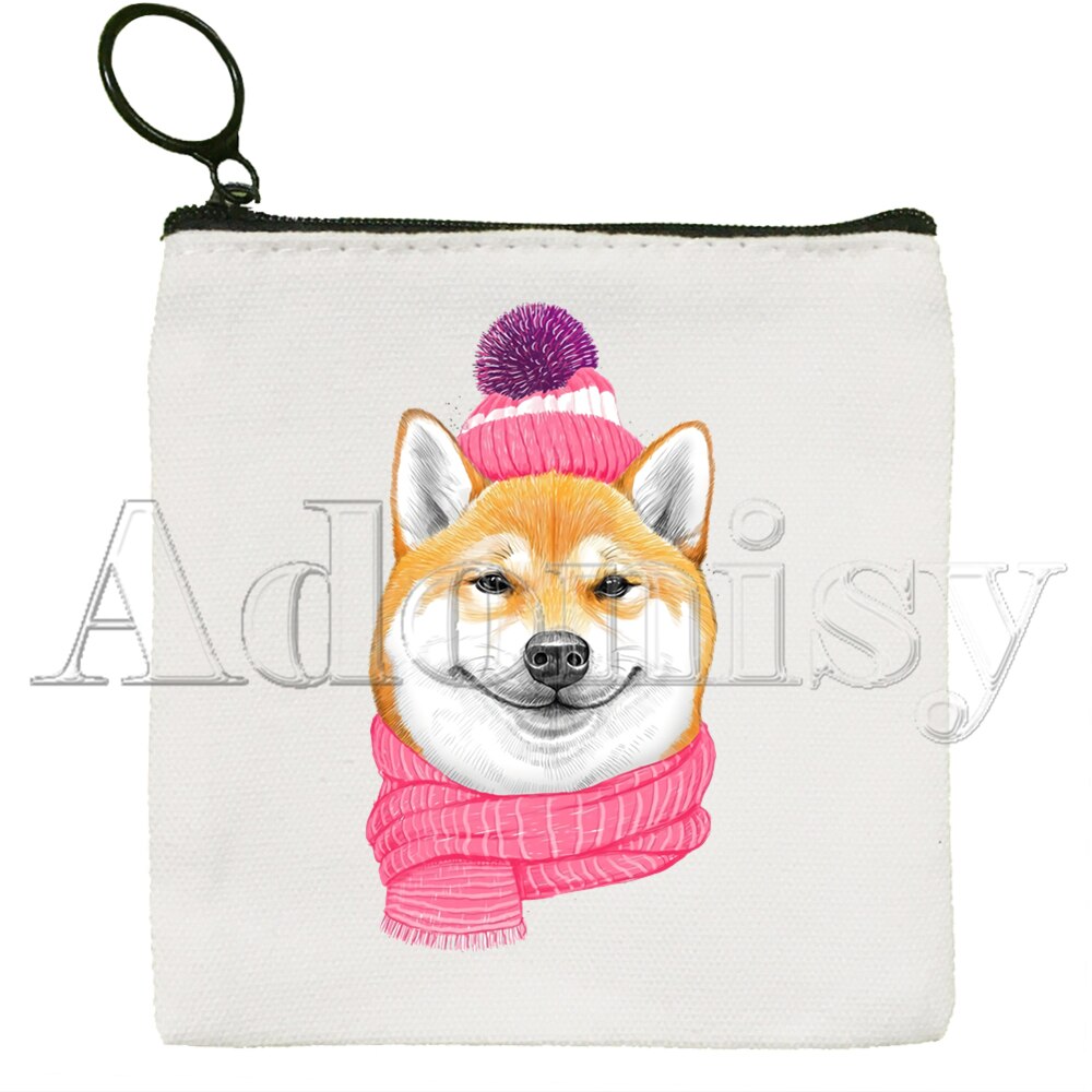 Shiba inu cão japonês impressão engraçado animal bonito cor sólida lona moeda bolsa pequeno fresco novo zíper chave saco mão presente: G