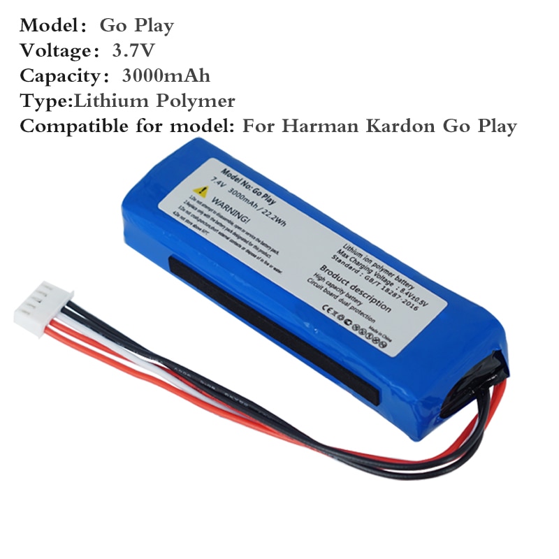 7.4v 3000 mah batteri til harman kardon go play højttaler li-polymer lithium polymer genopladelig akkumulator udskiftning