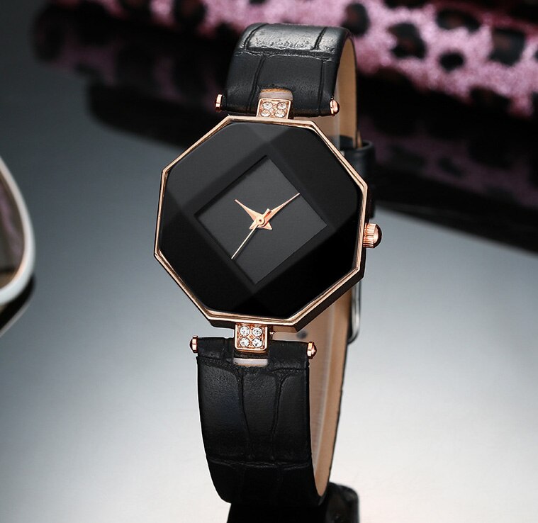 Märkesarmband klockor dam dam casual quartz klocka kristall armbandsur klocka timme relogio feminino 8 o 52: Svart