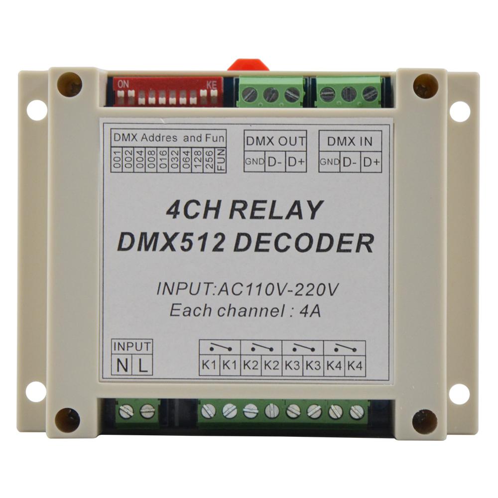1 kpl dmx-rele -4ch dmx 512 releen dekooderin ohjain käyttö led-lampulle led-nauhan valotulo  ac110-220v