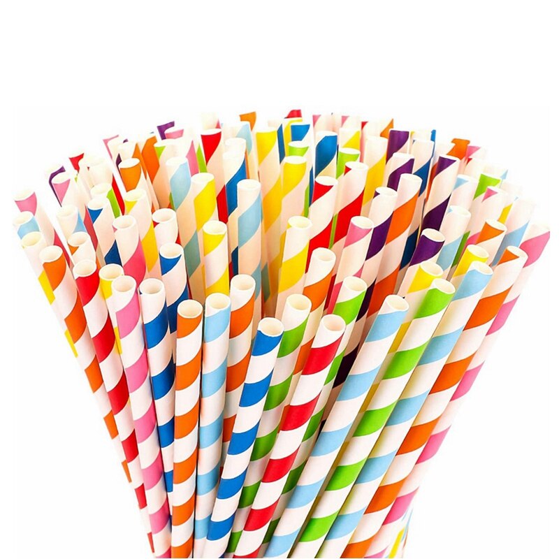 25Pc Papier Rietjes Gestreepte Wegwerp Party Paper Rietje Servies Bruiloft Verjaardag Partij Decoratie Baby Shower Benodigdheden