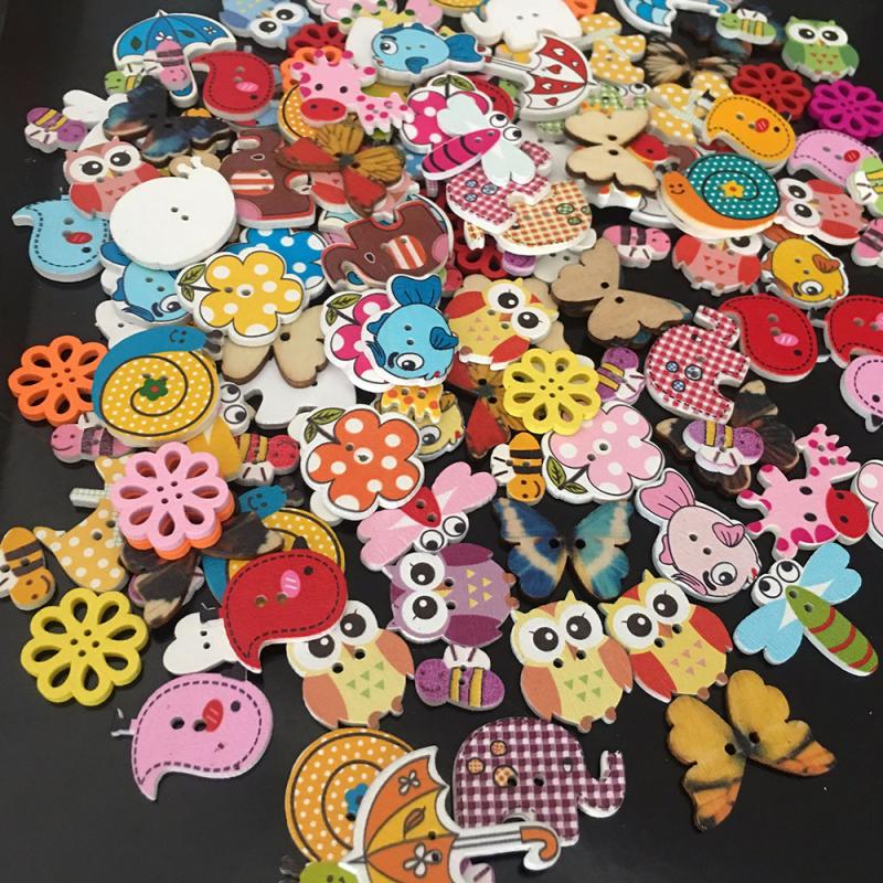 50 Pcs Dier Houten Scrapbooking Kleding Decoratieve Knoppen Voor Diy Ambachten Naaien Accessoires Vlinder Uil Knoppen: Default Title