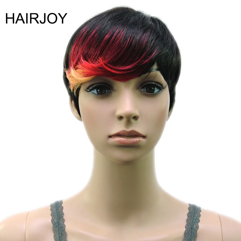 Hairjoy synteettiset hiukset muti väri otsatukka korkean lämpötilan kuitu nainen lyhyt peruukki 18 väriä saatavilla