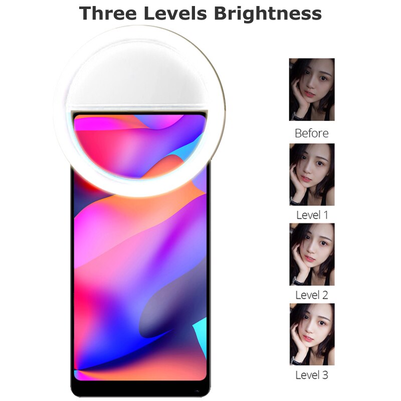 Makeup spejl til telefon selfie ring lys med 36 led lamper bærbar multifunktion telefon lys med tre lysstyrke niveauer