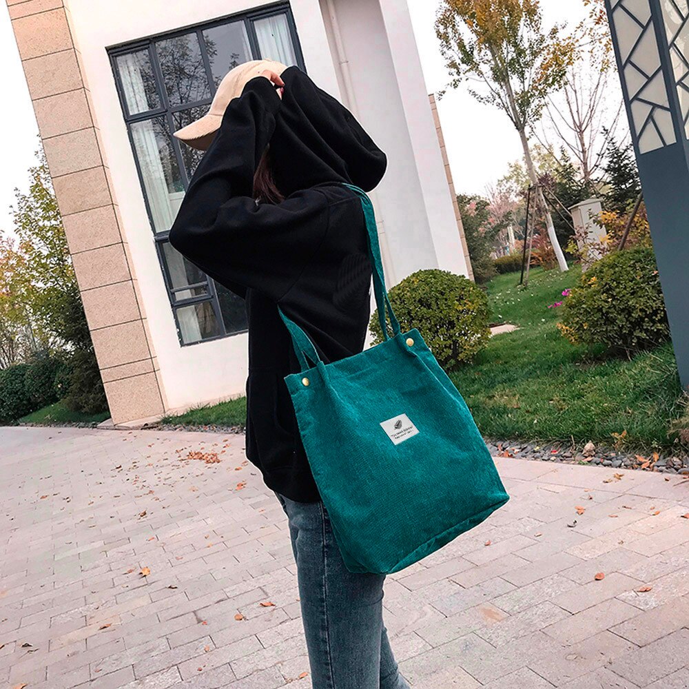 Corduroy Shopper Shoulder Bag For Women Tote Ladies Casual Lady's Bag Foldable Reusable Shopping Winter sac a main femme#25