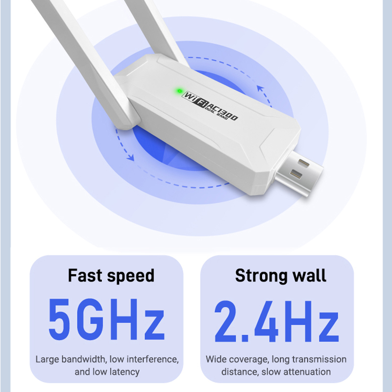 Adaptador usb sem fio walmart 1300 mbps wi-fi 5 dual band 5g 2.4g usb 3.0 bt5.0 com antena wi-fi, placa de rede dongle para windows 10/11 receptor.