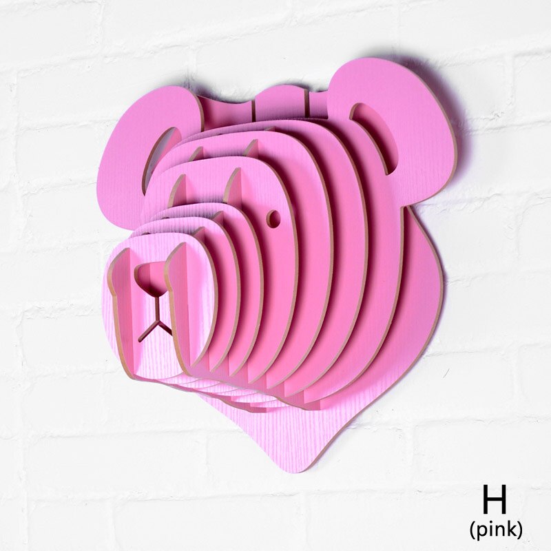 Big 36x40x22cm White Teddy Bear Wall Hanging Craft DIY 3D Puzzle Wood Animal Craft For Home Decoration Polar Bear Animal Head: H pink