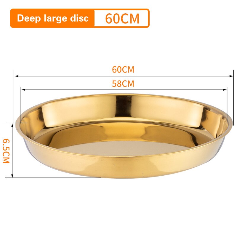 Thickened stainless steel disc metal pallet Large flat bottom deep plate Golden cake plate Restaurant plate plates set