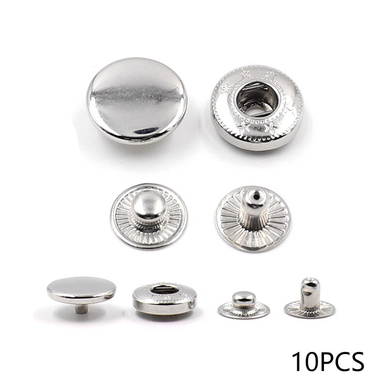 10 Sets 10-20mm Metall Kupfer Vier Schnalle Pack Druckknöpfen Nähen Taste Druckknöpfe Für Nähen Leder handwerk Kleidung Taschen: Silver Color / 20mm