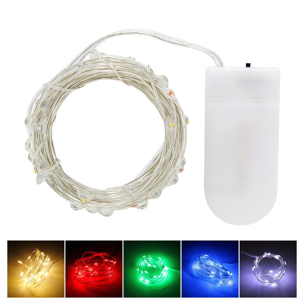 Guirnalda de luces LED de cadena de alambre plateado, 1 piezas, 1M, 2M, 3M, 5M, para Navidad, hogar, boda, decoración de vacaciones al aire libre