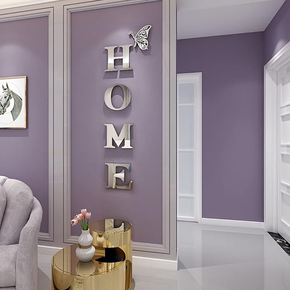 3D acrílico letras en inglés pegatina de pared para el hogar espejo 3D pegatina de pared acrílica calcomanías autoadhesivas decoración de en casa arte de pared Mural