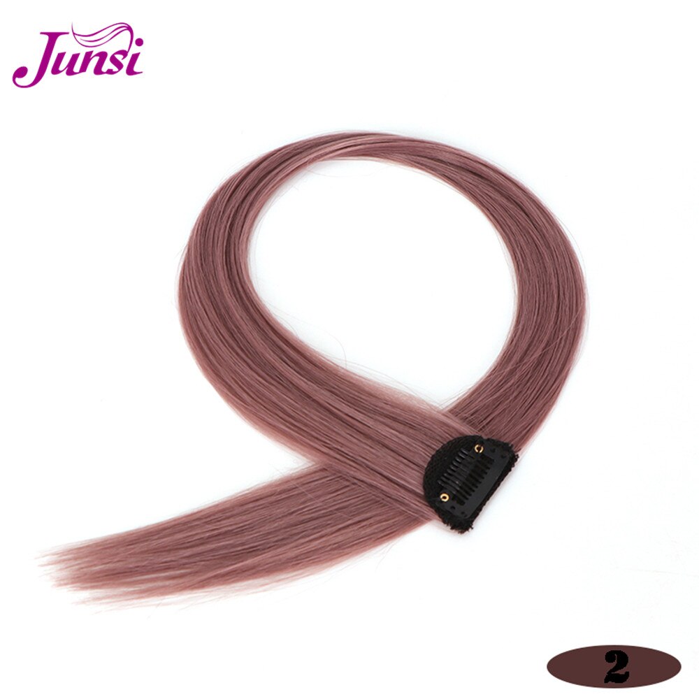 JUNSI Colored Hair Strands Hair Extension Long Straight Female Rainbow Hair Pieces A Clip Heat Resistant Synthetic Bundles: 2