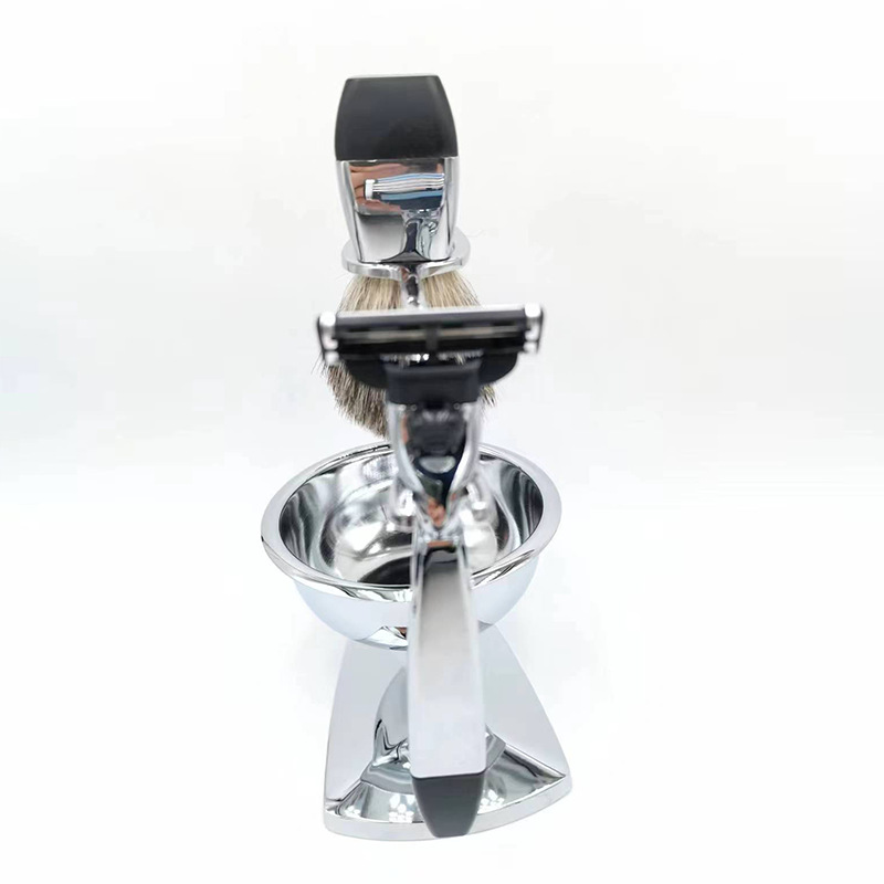 Juego de brochas de afeitar Premium para hombre, maquinilla de afeitar y cepillo de pelo, soporte para jabonera y cuchilla Manual de 3 capas