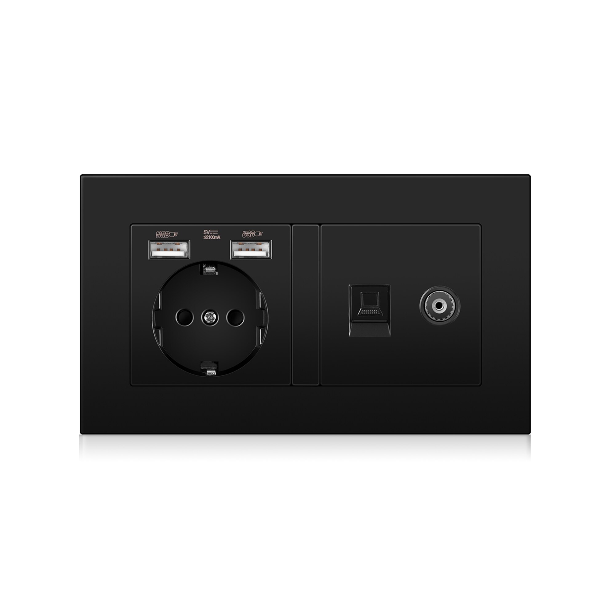 Germany home Wall Power Socket With DIY socket RJ45 switch TV computer Retardant PC panel 146*86mm Electricity outlet,Black