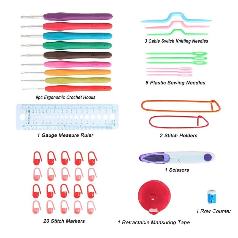 45Pcs Ergonomic Crochet Hook Needles Set with Storage Case Organizer Knitting Accessories DIY Hand Craft Knitting Tools