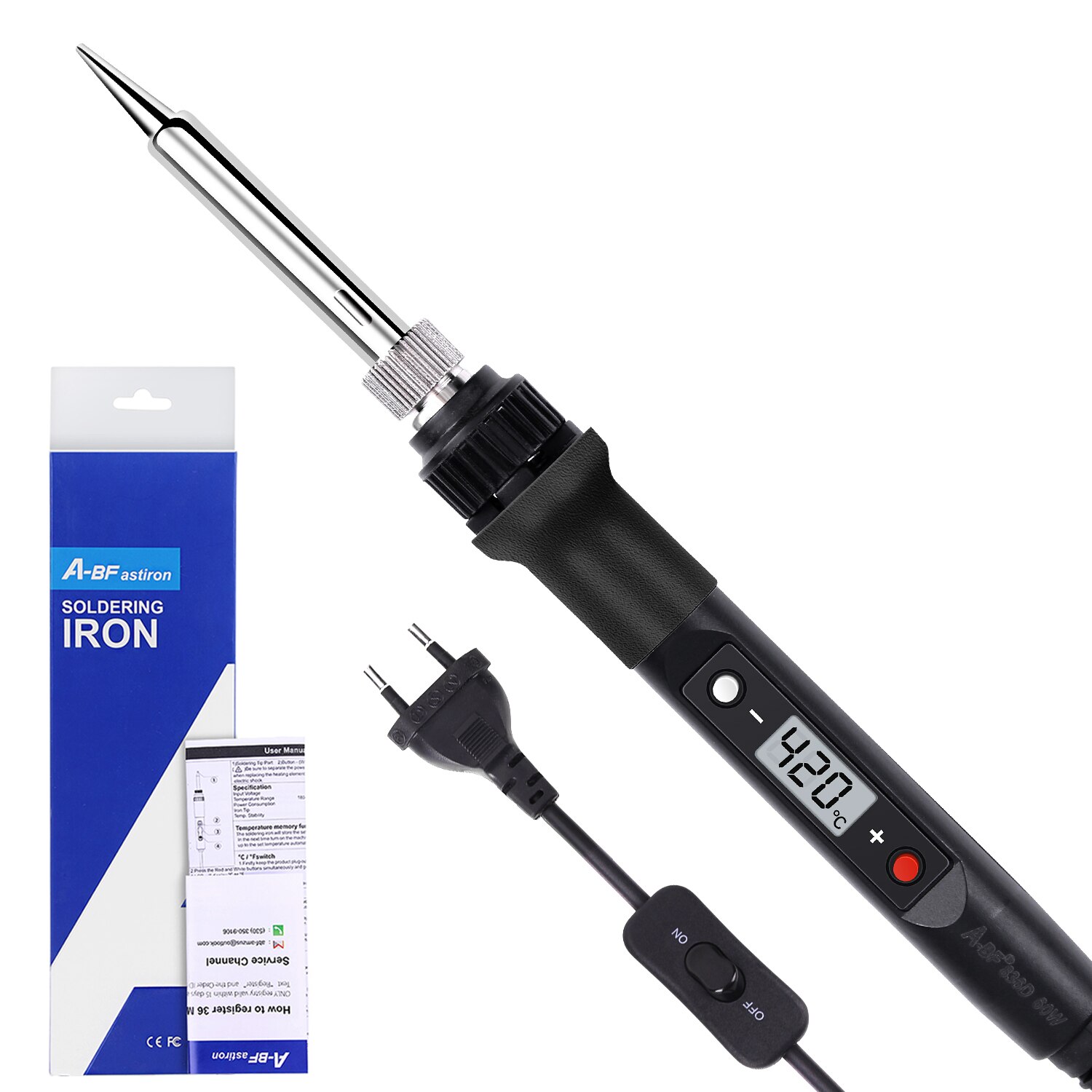 A-BF Digital Display Thermostat Electric Soldering Iron 60W Fast Heating Adjustable Multifunctional Welding Tool Set: 836D-OB-B / US