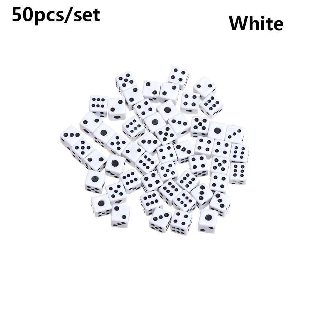 50 Stks/zak 6 Zijdig Draagbare Tafel Games Dobbelstenen 5Mm Acryl Ronde Hoek Board Game Dice Party Game Kubussen Digitale dices 7 Kleuren: WHITE