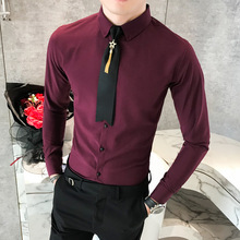 Merke herre skjorte høst slim fit all match dress skjorter menn casual langermet herrer ball skjorte smoking 3xl