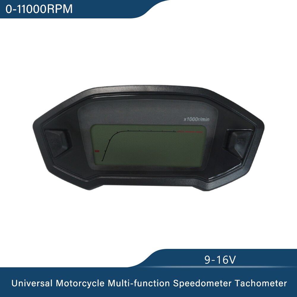 7 Backlight LCD Digital Motorcycle 0-199km/h MPH Speedometer Odometer Time Fuel Level for 2 4 Cylinders 11000RPM Universal