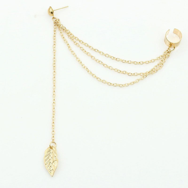 Frauen Mädchen Punk Felsen Kreuz Quaste Baumeln Manschette Clip Ohrringe Reize metallisch wickeln Ohr Manschette Ohrringe Blatt Kette 1 Manschette ohrring: gold