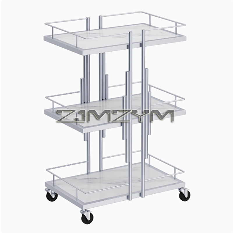Carros de salón profesionales, muebles de salón, carrito de herramientas móvil para manicura, carrito de belleza de almacenamiento multicapa comercial moderno: Plata