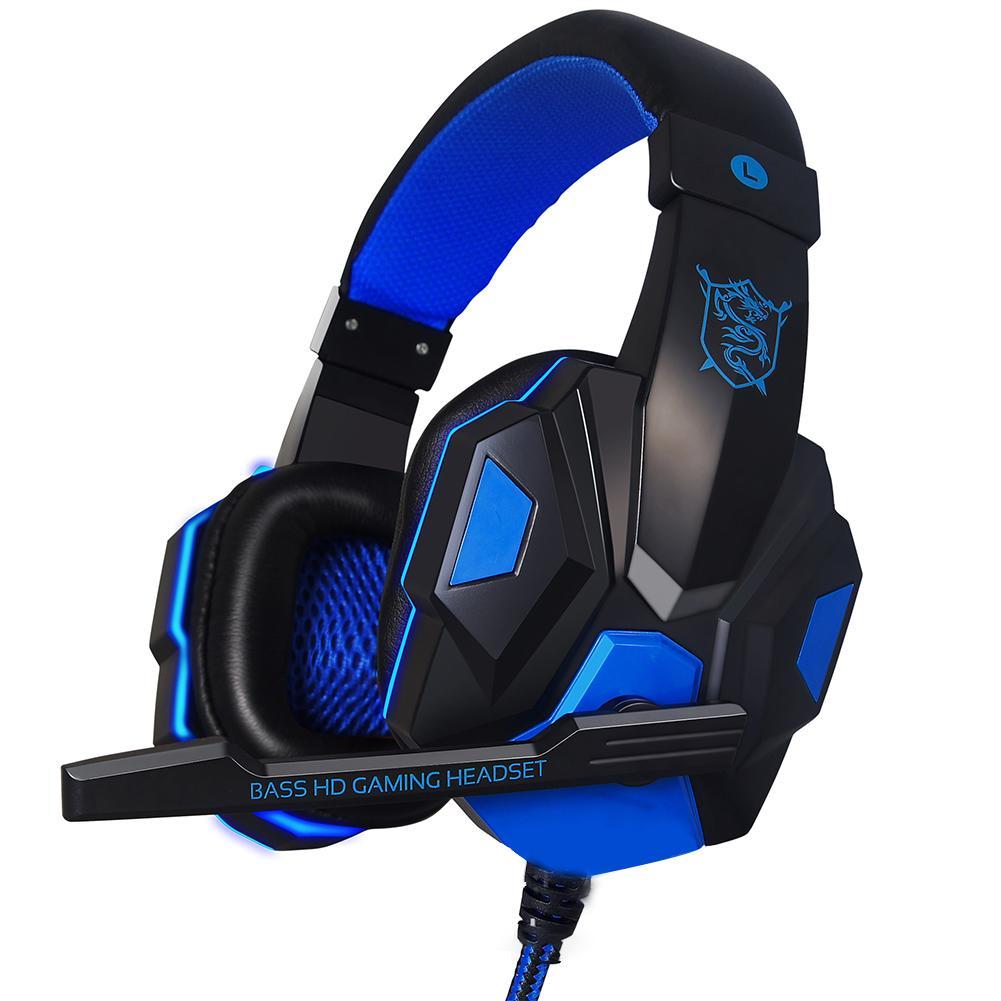 Langalliset pelikuulokkeet over-ear pelaajille kuulokkeet mikrofonilla stereo pelikuulokkeet syvä basso  ps4 xbox one pc tietokoneelle: Sininen