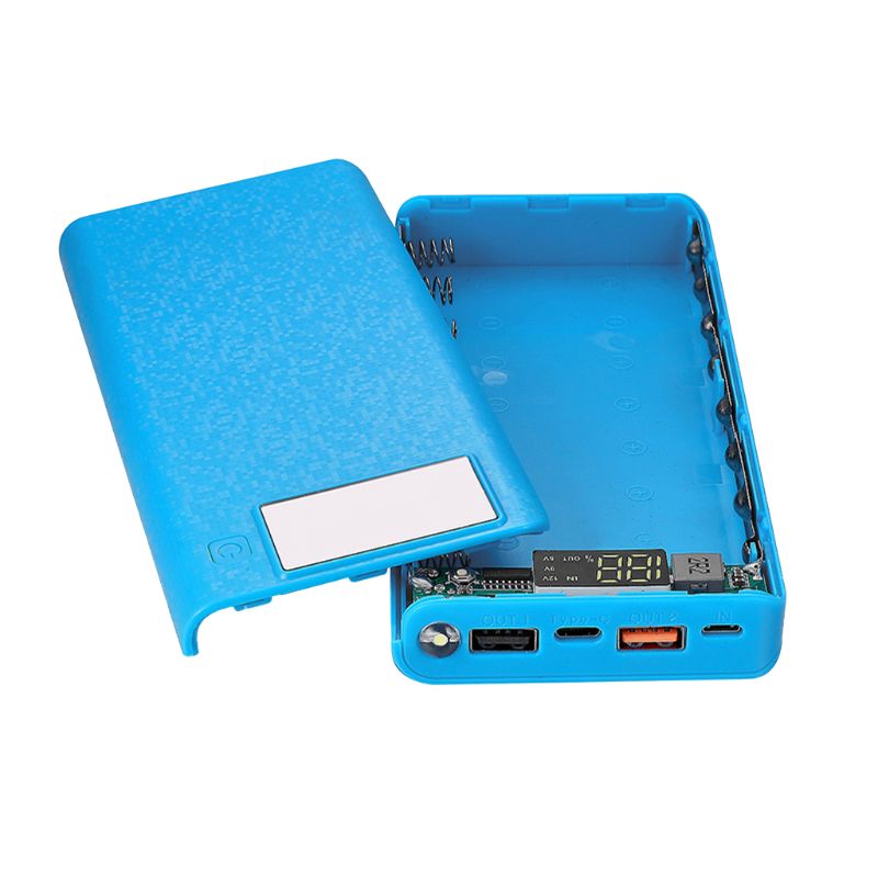 CONTROLLO di QUALITÀ 3.0 doppio USB + Tipo C PD 8x18650 Batteria FAI DA TE Banca di Potere ah CONDOTTO LA Scatola di Luce Caricatore Veloce per iPhone Samsung cellula Telefono tavoletta: blu