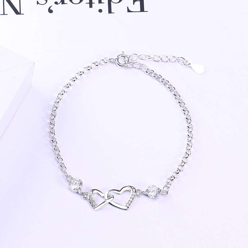 Doppio bracciale a forma di cuore con temperamento femminile del braccialetto in argento puro s925 che vende gioielli a contratto: Default Title