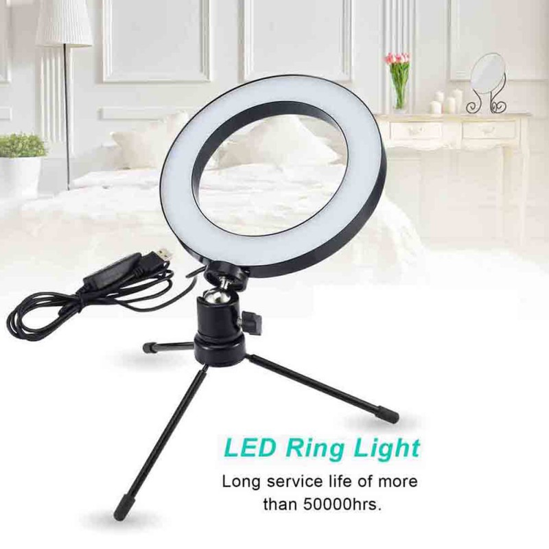 6 Inch led ring light photo ring lamp adjustable 3200-5600 K photographic self-timer video tape mini tripod USB plug