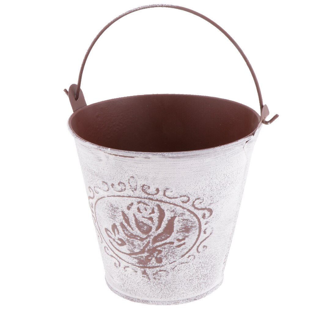 Galvanized Metal Storage Buckets Retro Rustic Flower Bucket for Countertop Balcony Garden Yard Decor