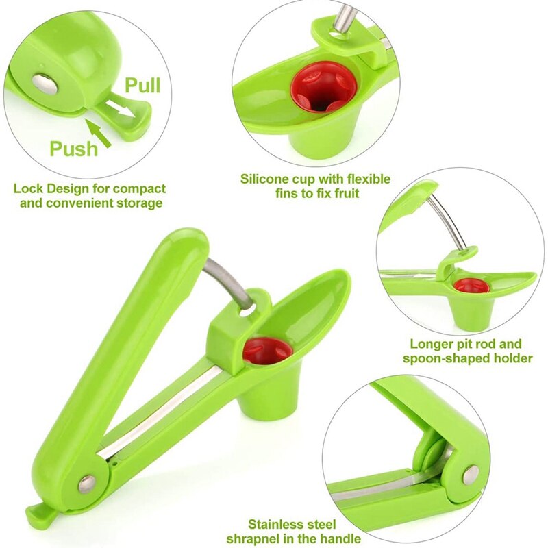 Cherry pitter, cherry pitter remover, cherry stoner pitter cherry corer, bærbart cherry pitter verktøy kjøkkenhjelp