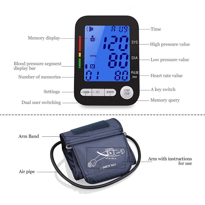 Elektronische Bloeddrukmeter Bovenarm Opladen Voice Bloeddrukmeter Instrument Automatische Bloeddrukmeter