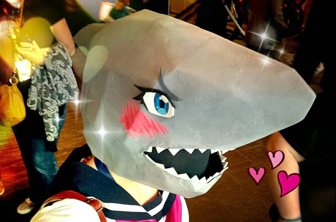 3D Shark Mask Headgear Papercraft Baby Shark Animal Mask Halloween Mask Daddy Shark Paper Low Poly DIY Mask Funny Handmade Toys