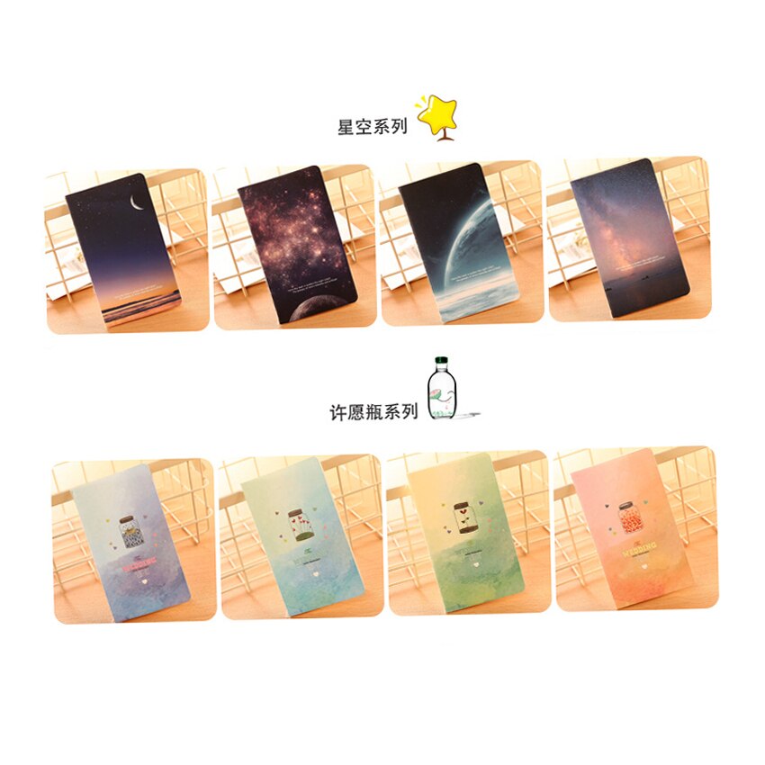 1book/lot Simple Wishing Bottle Galaxy Childhood Ocean 80K Mini Notebook Diary Pocket Notepad Graffiti Book