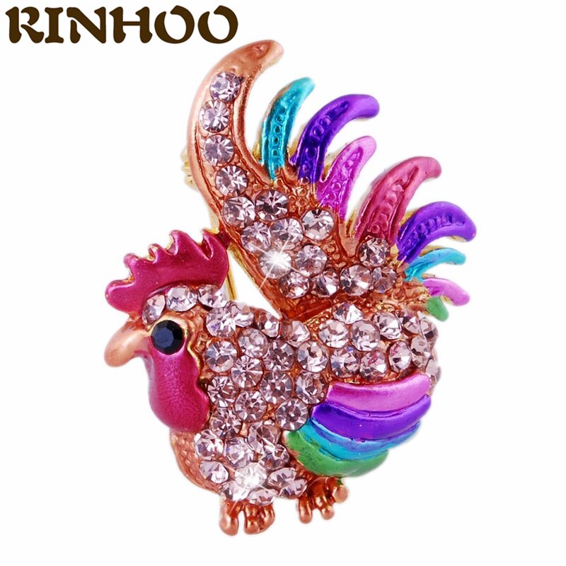 Vintage Kleurrijke Strass Kip Broche Dazzling Zirkoon Haan Animal Broche Voor Vrouwen Party Sieraden Jas Accessoires