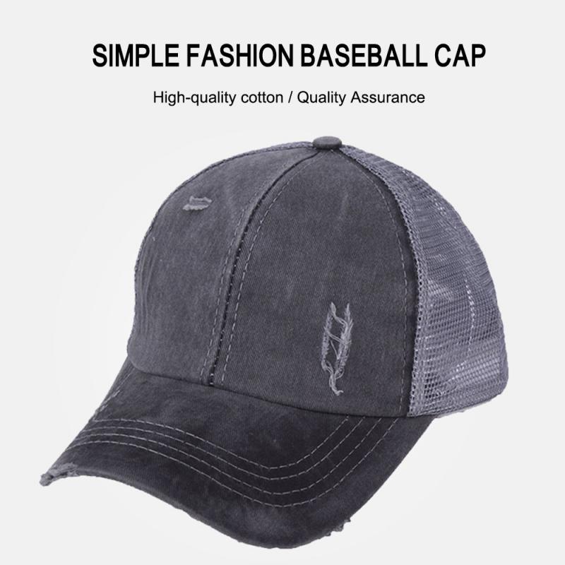 Gorras de béisbol con cola de caballo para mujer, gorros de béisbol con cola de caballo, malla transpirable, algodón lavado, Snapback, Unisex