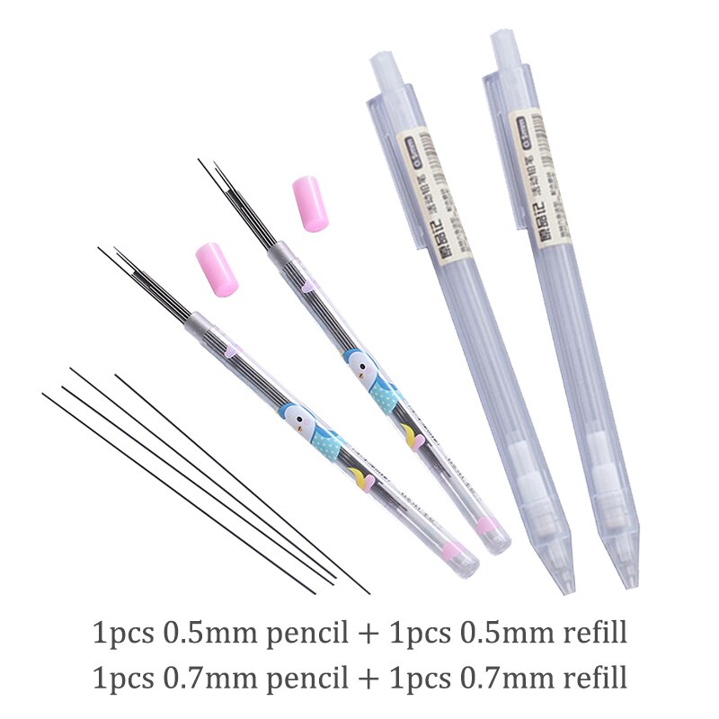 Automatic Pencil 0.5/0.7mm Drawing Writing Mechanical Pen Pencil Lead Office School Supplies Ultralight: 0.5 0.7 set1