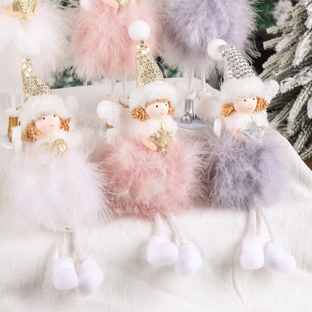 Christmas Feather Sequins Angel Doll Chrismas Tree Decoration Hanging Ornaments Atmosphere Decoration Props