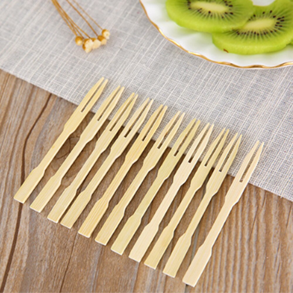 80Pcs Bamboe Fruit Vorken Lengte Cocktail Fruit Picks Spiesjes Sticks Party Dessert Gebruiksvoorwerp Wegwerp Vorken Catering Vorken