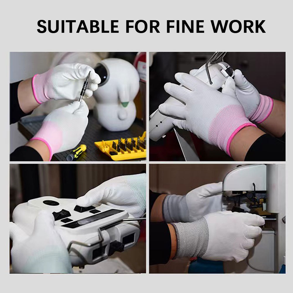 12 par antistatiska handskar nylon esd arbetshandskar pu-belagda handflata-/fingrar bärbara slitstarka isolerade handskar