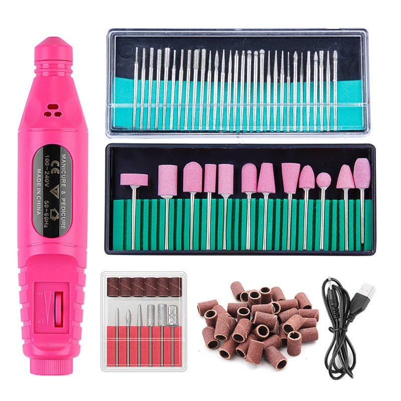 1 set elektrische nagelboormachine, pedicure nagelboorbits, keramische freesjes voor manicure-apparatuur, nagelkunstgereedschap: Rode set 1