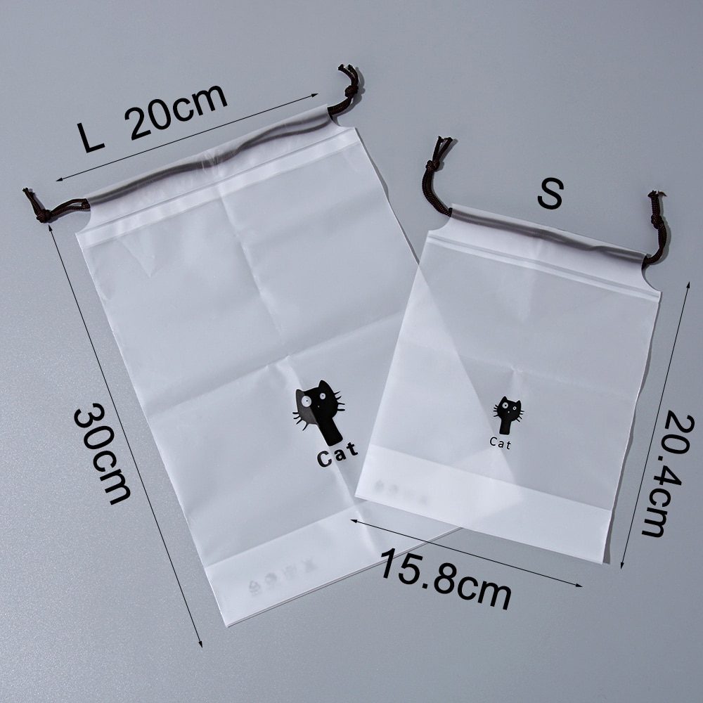 1PC Women Cute Cat Transparent Drawstring Cosmetic Bag Bath Organizer Travel Makeup Case Storage Pouch Cartoon Toiletry Wash Bag