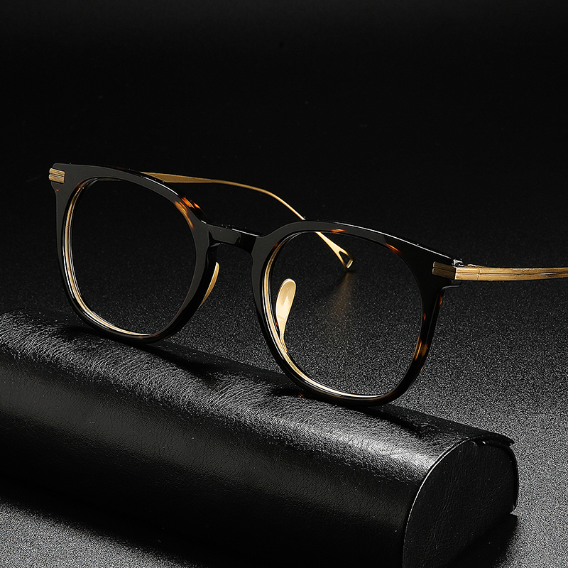 Luxe Titanium Brilmontuur Mannen Vintage Recept Acetaat Optische Brillen Frame Vrouwen Bijziendheid Eyewear: Tortoise
