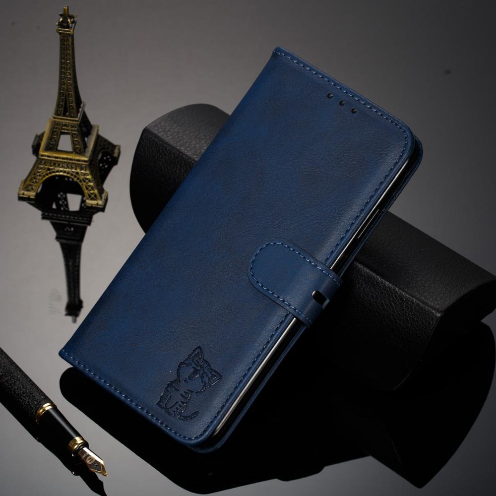 Happy cat-patroon telefoonhoesje voor samsung galaxy  m21 magnetische flip pu portemonnee leren hoesje voor samsung  m21 cover met kaartsleuf: Donkerblauw